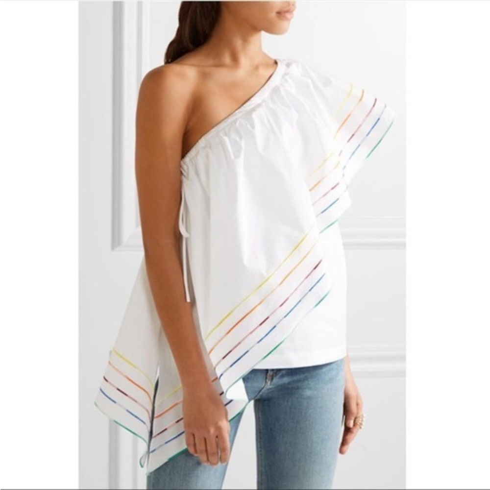 NWT Central Park West Asymmetric One Shoulder Ruffle Top White- Size Small - Picture 2 of 14
